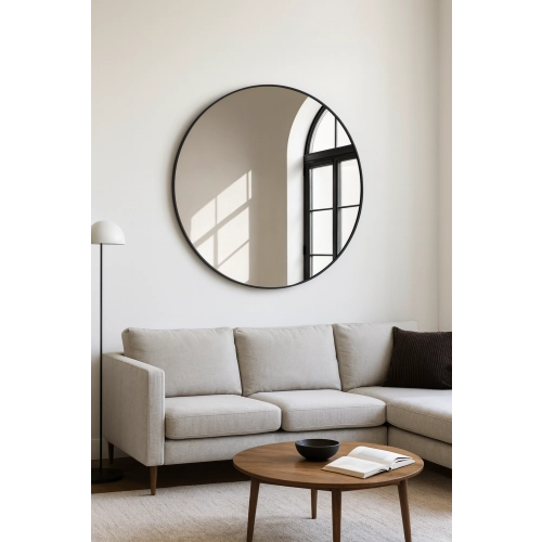 Lustro HALO BLACK – Okrągłe Lustro w Czarnej Ramie MDF SLIM do Salonu, Przedpokoju i Sypialni, Nowoczesne Lustro Dekoracyjne