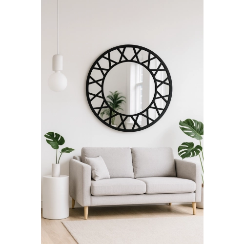 Lustro ICE LOFT CLOCK – okrągłe lustro loft czarne ze szprosami, duże industrialne w stylu tarczy zegara do salonu, przedpokoju, jadalni