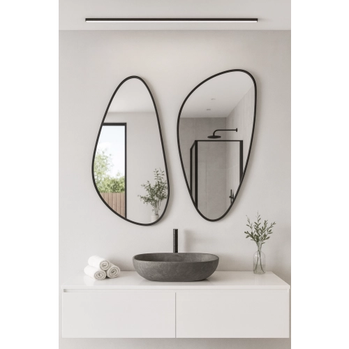 Lustra RIVER FLOW – zestaw 2 nieregularnych luster łazienkowych w czarnej ramie, nowoczesny design do łazienki lub przedpokoju