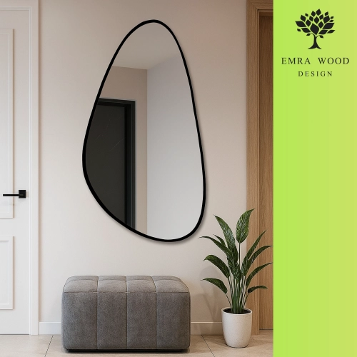Lustro ORGANIC DROP – lustro o nieregularnym kształcie w czarnej ramie | Designerskie lustro organiczne do przedpokoju, salonu i sypialni