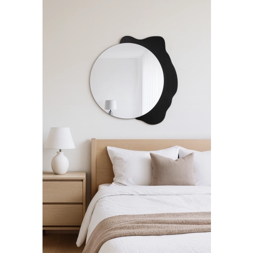 Dekoracyjne lustro okrągłe na czarnej plamie - PLAMKO