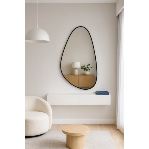 Lustro ORGANIC DROP – lustro o nieregularnym kształcie w czarnej ramie | Designerskie lustro organiczne do przedpokoju, salonu i sypialni