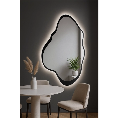 Lustro o nieregularnym kształcie w ramie mdf z podświetleniem - POCO W RAMIE LED