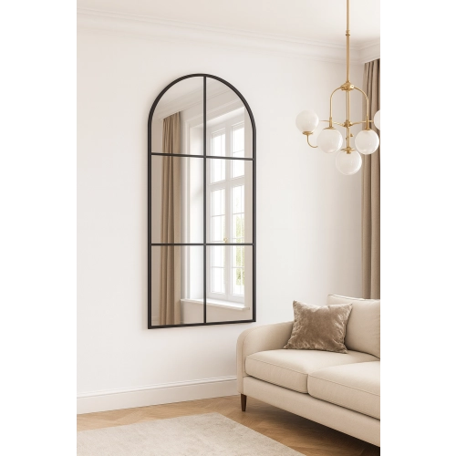 Lustro ICE LOFT ARCH – loftowe lustro ze szprosami MDF | industrialne duże lustro do przedpokoju, salonu, garderoby