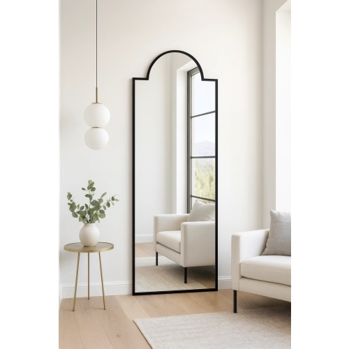 Dekoracyjne lustro półowalne w czarnej ramie MDF - ROSANO