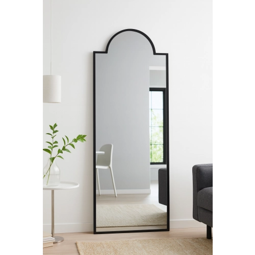 Dekoracyjne lustro półowalne w czarnej ramie MDF - ROSANO