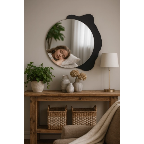 Dekoracyjne lustro okrągłe na czarnej plamie - PLAMKO