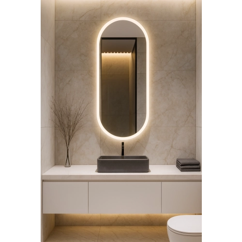 Lustro owalne piaskowane z podświetleniem - ROMI LED