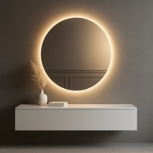 Lustro PIIRI – okrągłe lustro LED z podświetleniem do łazienki, sypialni i przedpokoju