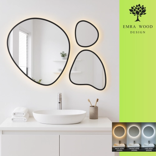 Zestaw trzech luster organicznych w ramie z podświetleniem - FLORA W RAMIE LED