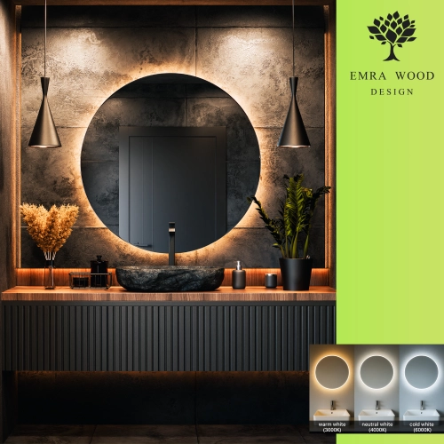 Lustro PIIRI – okrągłe lustro LED z podświetleniem do łazienki, sypialni i przedpokoju