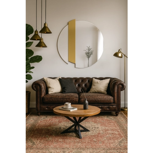 Okrągłe lustro dekoracyjne ze złotym paskiem - BONA