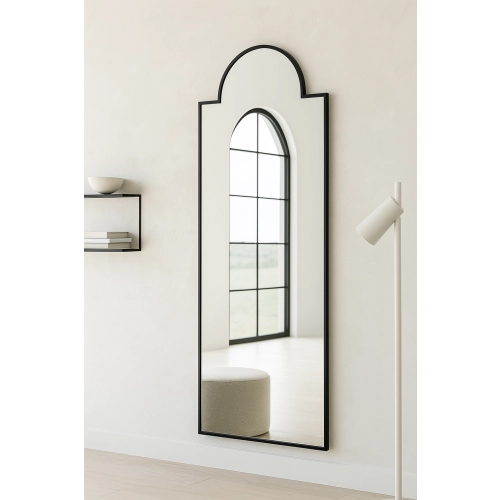 Dekoracyjne lustro półowalne w czarnej ramie MDF - ROSANO