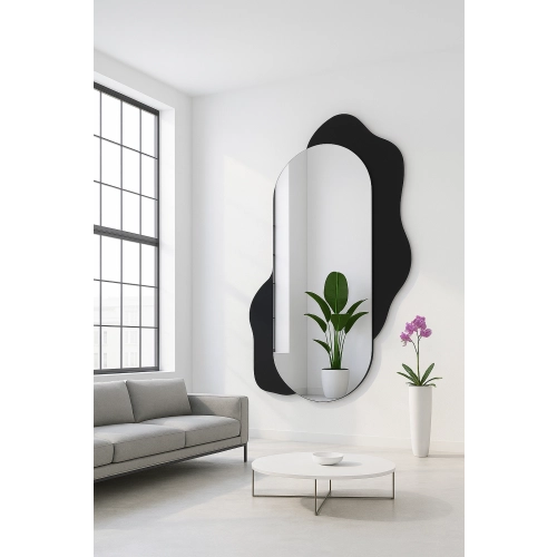 Dekoracyjne lustro owalne na czarnej plamie - KLEKS