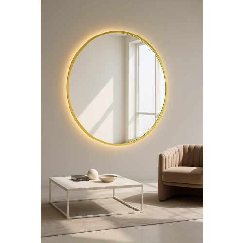 Lustro okrągłe w złotej ramie MDF SLIM z podświetleniem - OTYLIA LED - kolor ramy do wyboru