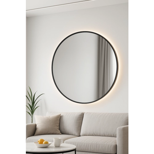 Lustro okrągłe w czarnej ramie MDF SLIM z podświetleniem - OTYLIA LED - kolor ramy do wyboru