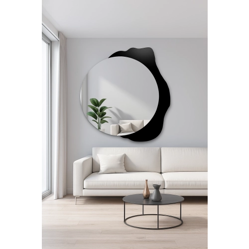 Dekoracyjne lustro okrągłe na czarnej plamie - PLAMKO