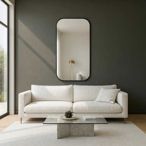 Lustro SOHO LOFT – nowoczesne prostokątne lustro w czarnej ramie | Loftowe lustro z zaokrąglonymi rogami do salonu, sypialni i przedpokoju