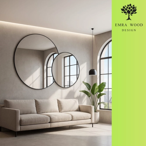 Lustro AMORÈ LINE – zestaw 2 luster okrągłych w ramie MDF slim do salonu, sypialni i nowoczesnych wnętrz
