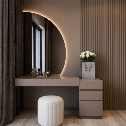 Lustro NOVA LUNA LED półokrągłe nowoczesne dekoracyjne ze ściętym dołem bez ramy do przedpokoju / sypialni / łazienki