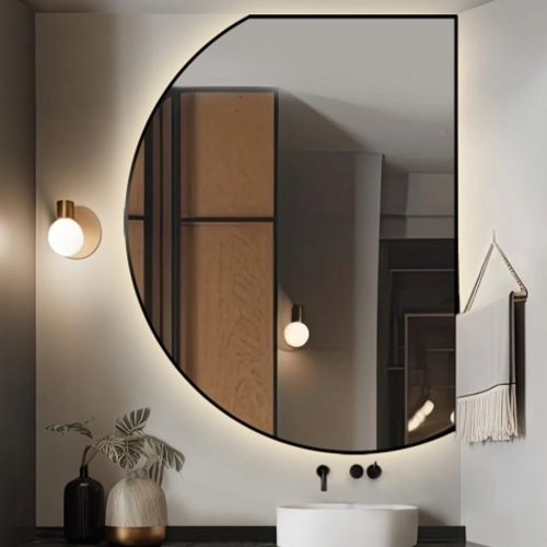 Lustro o nieregularnym kształcie w czarnej matowej ramie mdf z podświetleniem - ODETTA LED