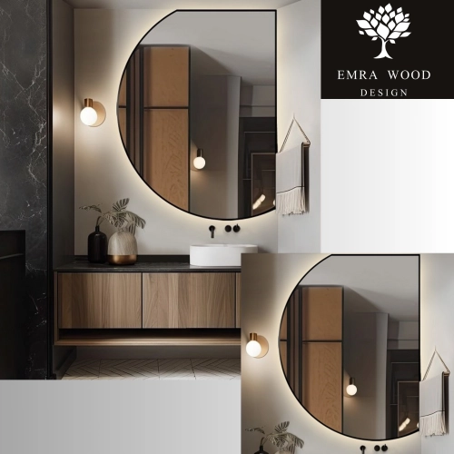 Lustro o nieregularnym kształcie w czarnej matowej ramie mdf z podświetleniem - ODETTA LED