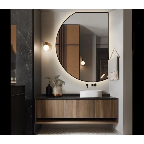 Lustro o nieregularnym kształcie w czarnej matowej ramie mdf z podświetleniem - ODETTA LED