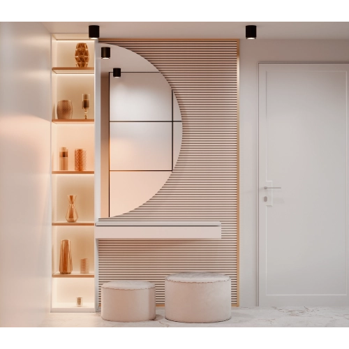 Lustro PENELOPE – półokrągłe lustro dekoracyjne w stylu minimalistycznym do przedpokoju, salonu i łazienki