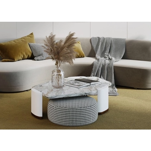 Pufa Okrągła Pepitka Nowoczesna Designerska Siedzisko Podnóżek Do Salonu Sypialni Home Premium