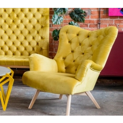 Fotel uszak CHESTERFIELD Cytrynowa Żółcień