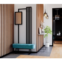 Ławka Do Przedpokoju Z Wieszakiem I Lustrem Metalowa Siedzisko Tapicerowane Stal LMW-7