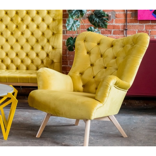 Fotel uszak CHESTERFIELD Cytrynowa Żółcień