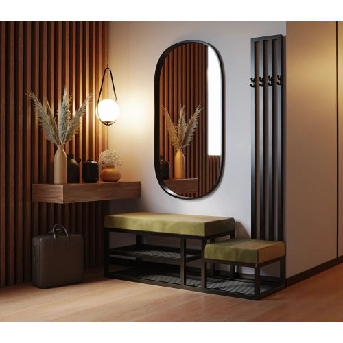 Ławka Do Przedpokoju Z Wieszakiem Metalowa Siedzisko Czarny Tapicerowane Stal LMW-15