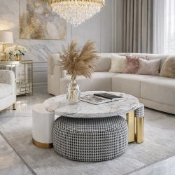 Pufa COCO – Designerska Okrągła Pufa Pepitka Glamour