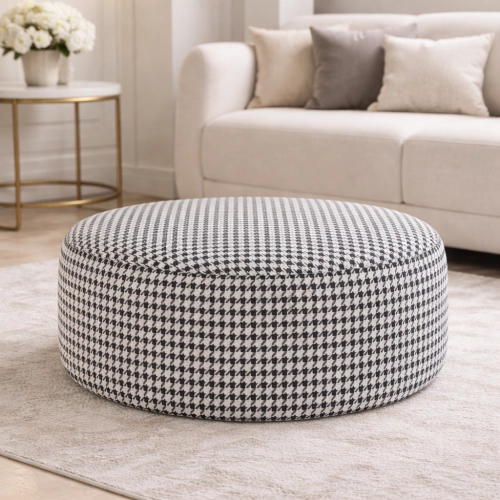 Pufa Okrągła Pepitka Nowoczesna Designerska Siedzisko Podnóżek Do Salonu Sypialni Home Premium